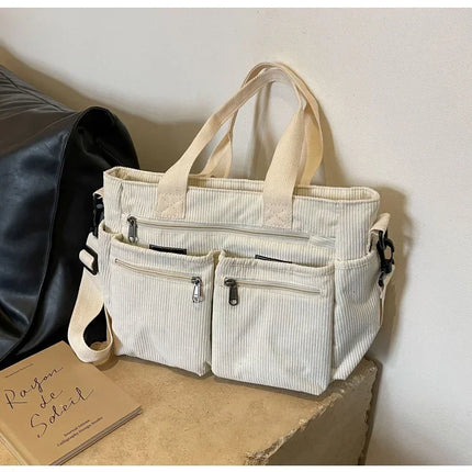 Casual Corduroy Messenger Bags Large Capacity Commuter Mummy Portable Shoulder Bag Multi Layers Camping Tote Bags