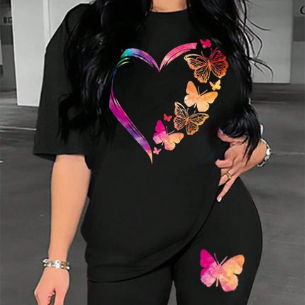 The Love Strung Together By Butterflies Printing Women T Shirts Two Piece Set Fashion Short Sets Comfortable Basic Shirt Shorts