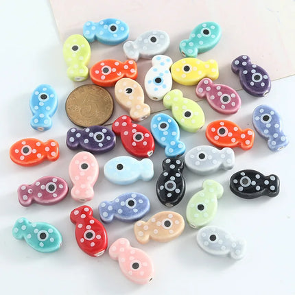 10Pcs Retro Small Fish Beads Charms Ceramic Spacer Loose Beads For Jewelry Making DIY Bracelet Accessories ﻿