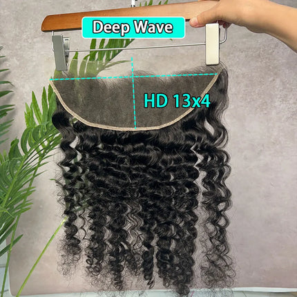 Deep Wave Real HD Lace Frontal 13x4 Closure Virgin Raw Hair 100% Human Hair Loose Deep Wave Frontal