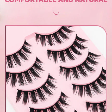 DINGSEN 5 Pairs Manga Lashes Eyes Lashes Soft Natural Long Eyelashes Fake Lashes Anime Wispy Strip False Eyelashes Makeup