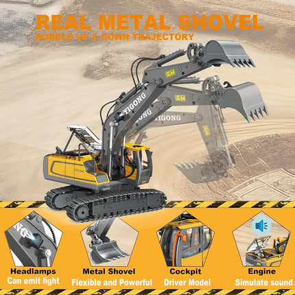 4WD Remote Control Excavator Toy Radio Controlled RC Dump Truck Vehicle Crawler Bulldozer Construction Buggy Light and Sound Car