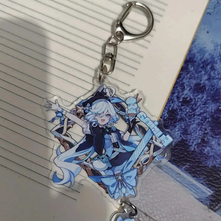 Game Genshin Impact Furina Wanderer Scaramouche Cosplay Keychain Acrylic Figure Key Chain Backpack Decoration Keyring Prop
