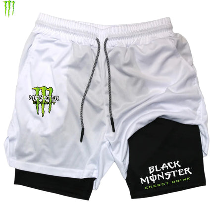 Monster Energy 2-in-1 Double Layer Men's Sport Shorts Comfortable Transpirable Gym Workout Pants Sports Active Leisure Clothing