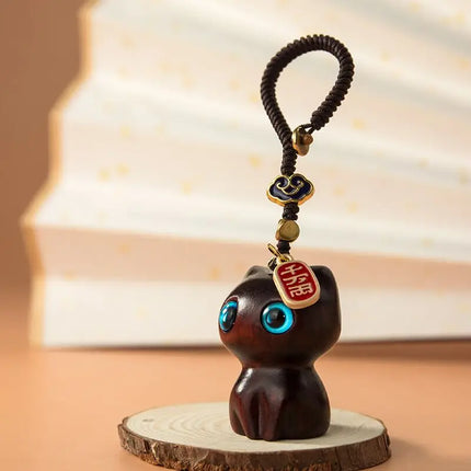 Sandalwood Wooden Cat Keychain Anime Cute Mobile Phone Chain Wooden Pendant Personality Creative Cute Accessories Hand-knitted