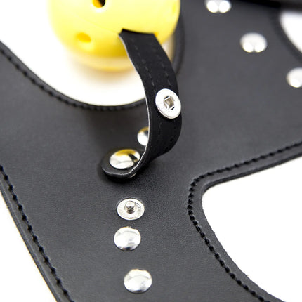 PU Leather Harness Face Mask Cool Black Headgear BDSM Bondage Restraint Muzzles Ball Mouth Gag Sex Toys for Couples Adult Games