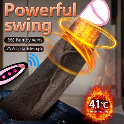 Big Black Silicone Dildo Vibrator Heating Thrusting Swing Realistic Telescopic Penis Sex Toy for Women 18+