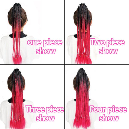 24Inch Synthetic Gradient  Colored Braided Ponytail Hair Extension Elastic Rubber Band Braiding Ponytail for Girl Women