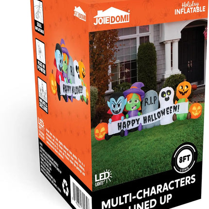 8 FT Long Pumpkin Ghost Vampire Witch Tombstone Inflatable Halloween Decor Outdoor Halloween Blow Up Decorations Inflatable  with LEDs for Yard Decorations