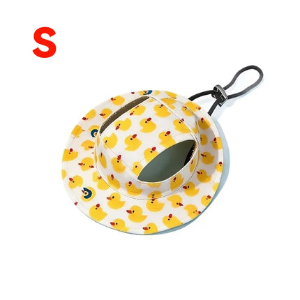 Adjustable Dog Cat Sun Hat with Ear Holes, Breathable Cotton Pet Bucket Cap for Small Dogs Cats Puppy Outdoor Summer