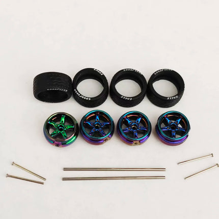 5 Sets 1/64 Alloy Car Model Tires w Shaft Wheels w 25mm Axles for Modify 1:64 Matchbox/Domeka/HW Model Cars No Need Open Chassis