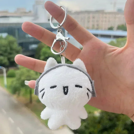Cute Headphones Kitten Couple Keychain Mini Crying Cat Doll Plush Keyring Cartoon Dog Bee Bag Pendant Charms Backpack Decoration