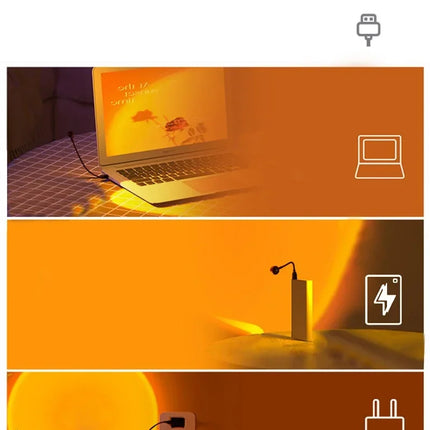 Projection Lamp USB Sunset Rainbow Atmosphere Night Light Sunset Light for Photography Selfie Coffee Store Live Wall Decoration