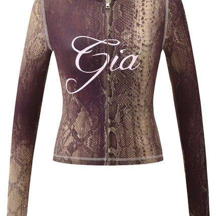 Gia Slim-Fit Letter Print Topstitching Design Hooded Zip-Up Jacket and Pants Set