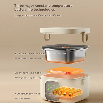 B59B-Rechargeable Electric-Water-Free Heating 500ML LCD Display Wireless Portable Lunch Box