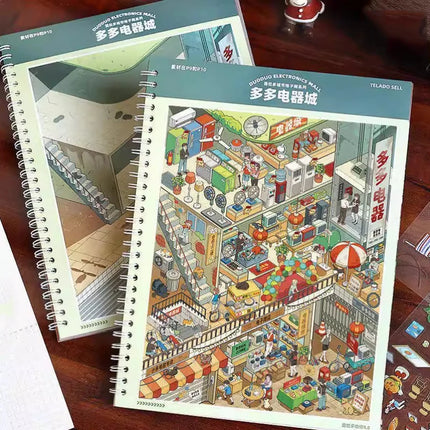 Mr.Paper 1 Book + 1 Tweezer 9.0 Miniature Scene Diorama Sticker Book, Cartoon House DIY Stress Relief Stickers for Journal