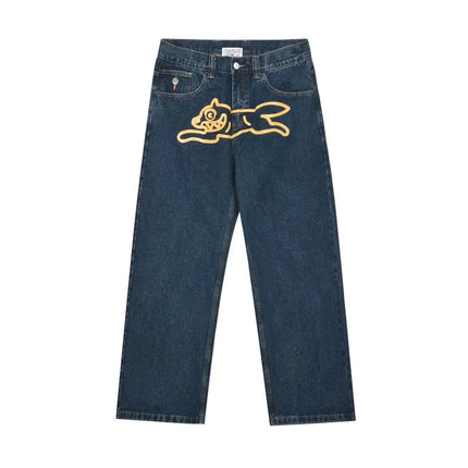 2026 Classic Printed Men Straight Denim Pants Loose Fit YKK Zipper Casual Denim Jeans Pants Trousers