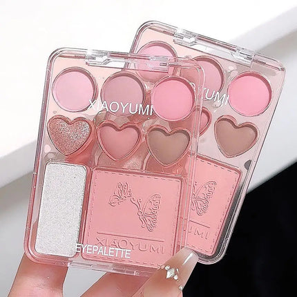 8-color Pearl Glitter Matte Peach Pink Blusher Highlight Eye Shadow Plate Korean Makeup Pink Orange Eyeshadow Cosmetics