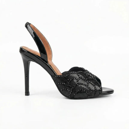 2026 French Sequin High-heeled Fashion Runway Show Single Strap, European and American Women's Sexy One-piece Buckle Sandals