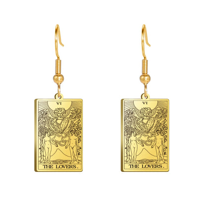 Classic Tarot Cards Stainless Steel Drop Earring for Women Sun Moon Star Lovers Divination Tarot Jewelry Birthday Gift