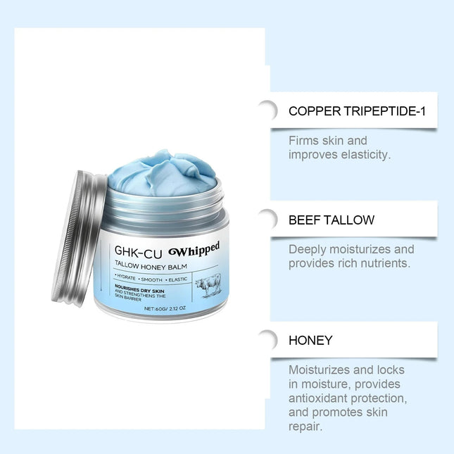 Copper Peptides GHK--Cu Beef Tallow for Skin: Blue Balm Manuka Honey Face and Body Moisturizer for Mature, Dry & Sensitive Skin