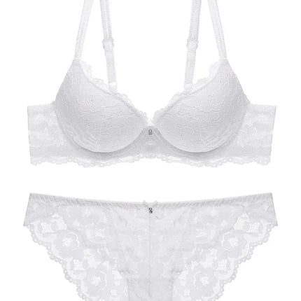 1 Set Elegant Lace Embroidery & Breathable Fabric Lingerie Set: Push-Up Bra, Drop Waist Sheer Panty - Ultimate Valentine's Day
