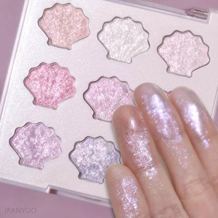Shell Eyeshadow Palette Sparkling Pearlescent Glitter Eye Shadow Plate Diamond Highlight Eye Makeup Cosmetic for Autumn Winter