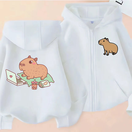 Zip Up Hoodie Kawaii Kids Capybara Children's Hoodie Zipper Children Capibara Sweatshirt Manga Clothes Kid Girl Boy Top Hoody