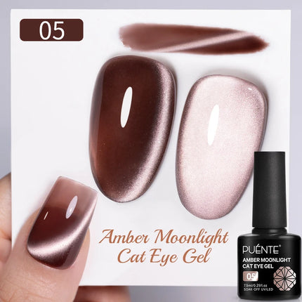 7.5ML Amber Moonlight Cat Magnetic Gel High Glossy Luxury Coffee Series Cat Eye Gel Soak Off UV Semi-Permanent Nail Art Varnish