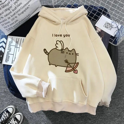 Women's cat hooded sweatshirt 2024 cartoon costume Korean Harajuku Kawai style oversized