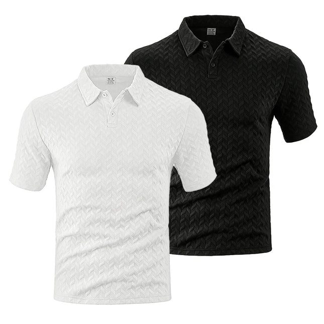 Men Textured Jacquard Polo Shirt Short Sleeve Loose Fit Versatile Daily Street Vacation Leisure Summer Casual Tops