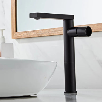 Modern Black Polished Bathroom Sink Faucet Deck Mount Single Hole Single Handle Basin Mixer Tap for Hot & Cold Water