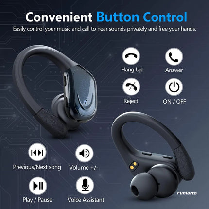 Wireless Running Earbuds 75 Hours Long Battery Life Over The Ear Earbuds with EarHooks Hands Free Wireless Bluetooth Ear Buds