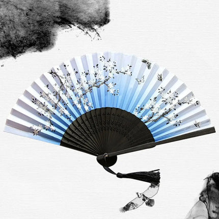 Retro Flower Pattern Home Decoration Elegent Bamboo Folding Fan Chinese Style Painting Handheld Fan Dance Performance Props