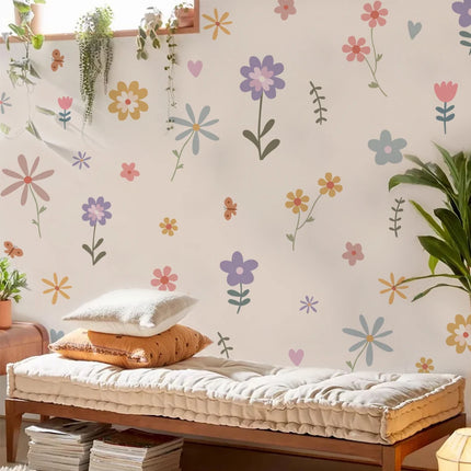 Cartoon Flowers Wall Stickers for Kids Room Wall Decals Living Room Furniture Baby Room Decor Bedroom Decoration