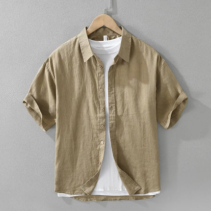 8173 100% Linen Good Quality Solid Color Simple Basic Shirt for Men Summer Fashion Black White Smart Casual Slim Fit Daily Tops