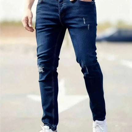 2026 New Fashion Men's Skinny Ripped Jeans Mid Waist Stretch Denim Pants Male's Slim Trousers with Pocket Casual Soft Streetwear