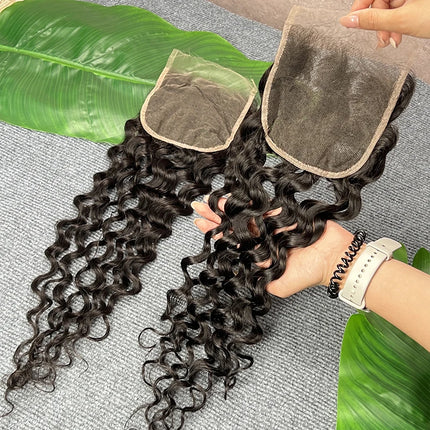 Water Wave 5x5 HD Lace Closure Invisible HD Lace Melt Skin PrePlucked Bleached Knots 100% Raw Virgin Human Hair Natural Color