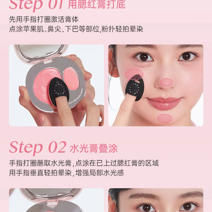 Foreverkey Double Color Blush Plate Water Light Blusher Highlight Cream Long Lasting Natural Brighten Peach Pink Rouge Makeup