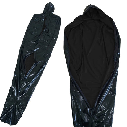 Vinyl PVC Leather Bondage Sack Bag with Inner Arm Pocket Zipper Wetlook Two Side Bondage Bag Cross Dressering Cosplay Bodysuit