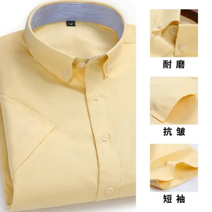 New Men's Oxford Spinning Short Sleeve Solid Color Tooling Business Casual White Shirt Slim Fit Trend Long Sleeve Casual Shirts