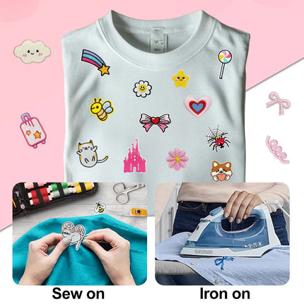 50/100pcs Random Assortted Embroidery Patches Cartoon DIY Iron on/Sew on Patches Stickers Applique for Clothes Dresses Hat Jeans