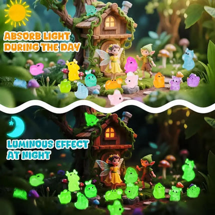 50pcs Mystery Bag of Glow in The Dark Resin Animal Toys, Surprise Mini Figure Set Includes Dogs & Bunnies, Individually Wrapped