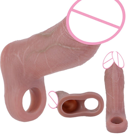 SXXY Realistic Penis Extender Male Delay Ejaculation Cock Sheath Silicone Reusable Condon Sex Toys For Men Couples Sex Pleasure