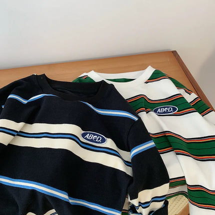 2025 Autumn Children's Clothes Girls Long-Sleeved Base Shirts Cool Boys Striped Cotton T-Shirt Teen Loose Casual 2-7Y Kids Top