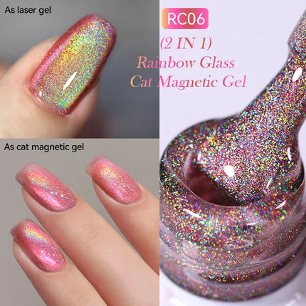 LILY’CUTE 7ml Ultra Shine Cat Eye Nail Polish Rainbow Laser Dual Beam Crystal Nail Gel Varnishes Soak Off Semi Permanent UV Gel