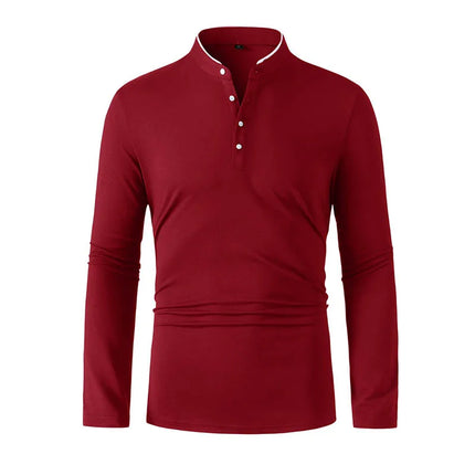 2025 New Men's Casual and Fashionable Solid Color Long-Sleeved Stand-Up Collar T-Shirt Summer Versatile and Comfortable Top