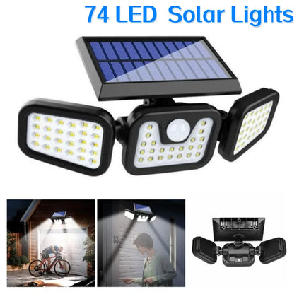 74 LED Solar Security Light with Motion Sensor Solar Floodlight 3 Modes Waterproof Outdoor Solar Wall Lamp for Yard Garden Garag