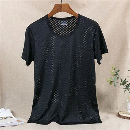 Men's Ice Silk Mesh Vest O-Neck Lightweight Sports Summer Wear Sleeveless T-shirt Tank Top Casual Fashion Outerwear