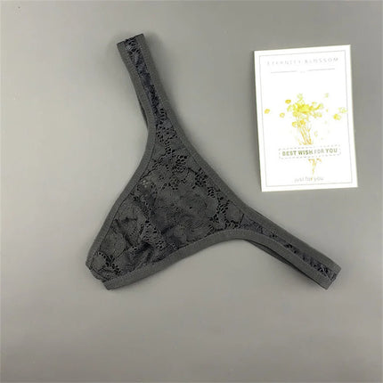 Pink Lace Thong Men Sexy Underwear Tanga Hombre G-String Perspective Lingerie T-Back Panties Plus Size